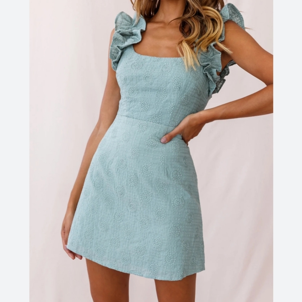 Selfie leslie annie ruffle shoulder strap mini dress olive
